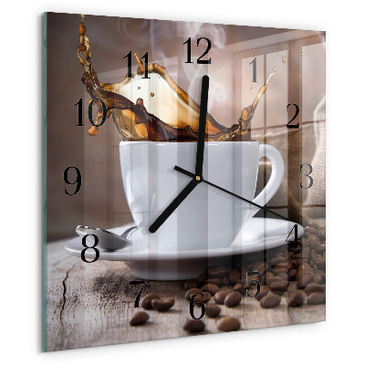 Vierkante glazen wandklok Koffie