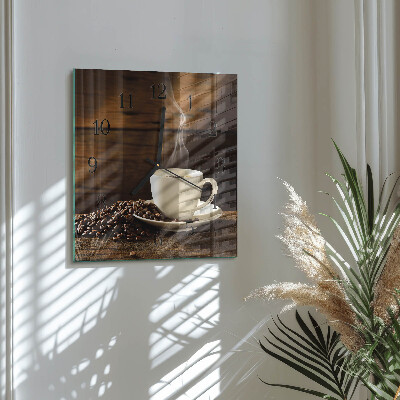 Vierkante glazen wandklok Koffie