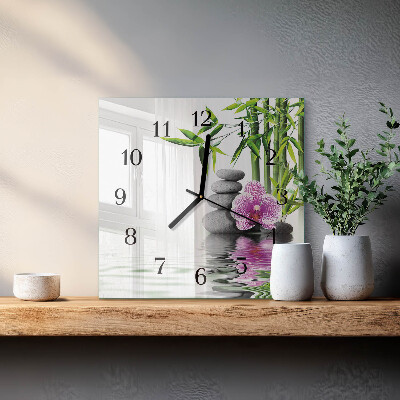 Vierkante glazen wandklok Orchideeënstenen