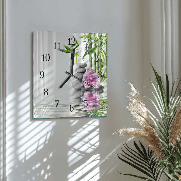 Vierkante glazen wandklok Orchideeënstenen