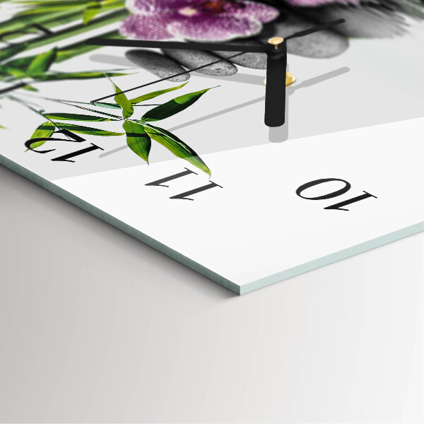 Vierkante glazen wandklok Orchideeënstenen