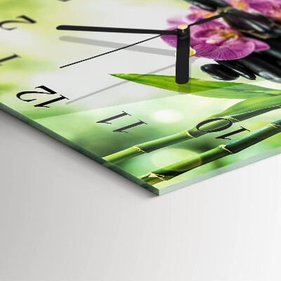 Vierkante glazen wandklok Spa Orchid