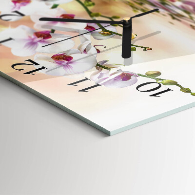 Vierkante glazen wandklok Orchidee