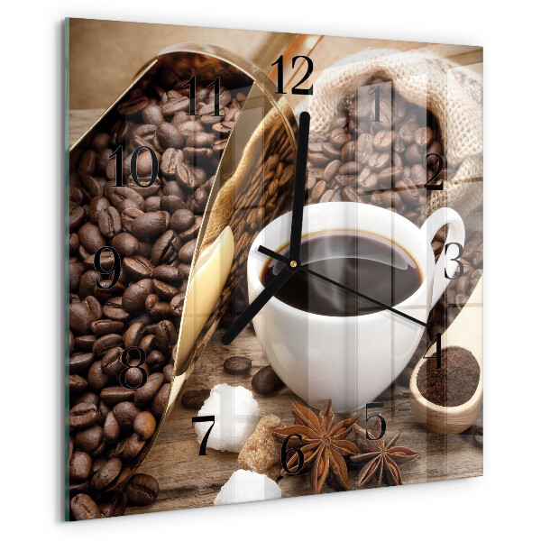 Vierkante glazen wandklok Koffie