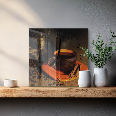 Vierkante glazen wandklok Koffie