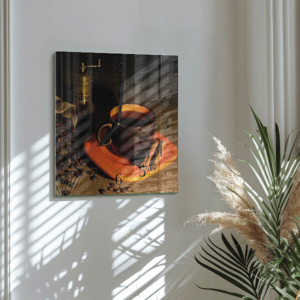 Vierkante glazen wandklok Koffie