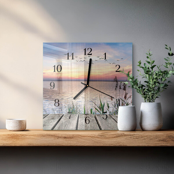 Vierkante glazen wandklok Meer