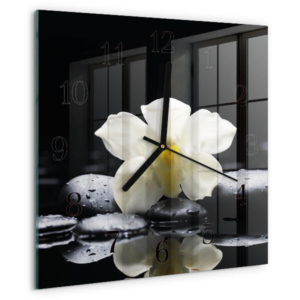 Vierkante glazen wandklok Orchideeënstenen