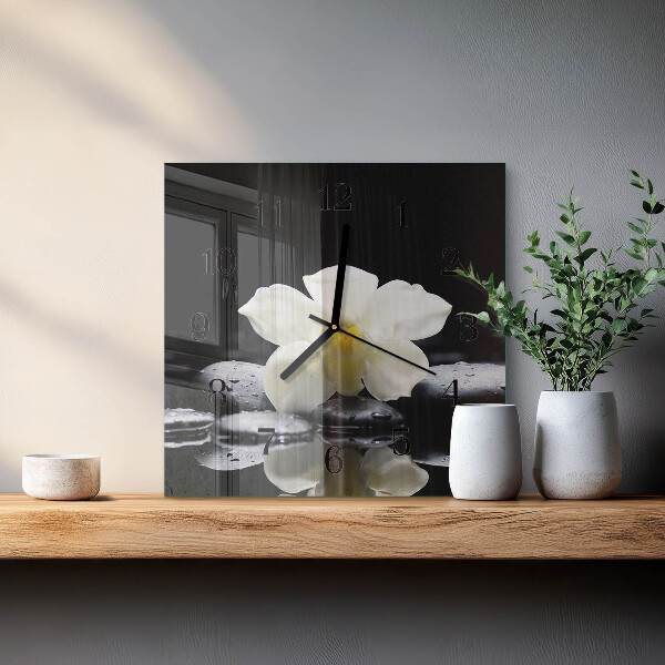 Vierkante glazen wandklok Orchideeënstenen