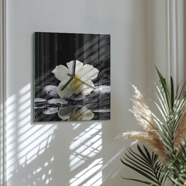 Vierkante glazen wandklok Orchideeënstenen