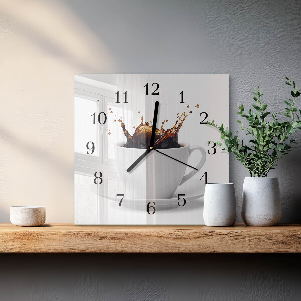 Vierkante glazen wandklok Koffie