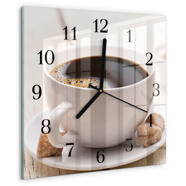 Vierkante glazen wandklok Koffie