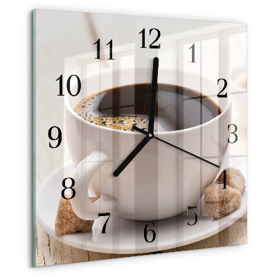 Vierkante glazen wandklok Koffie