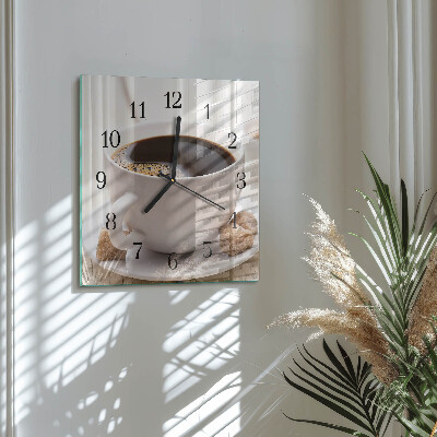 Vierkante glazen wandklok Koffie