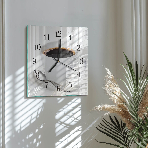 Vierkante glazen wandklok Koffie