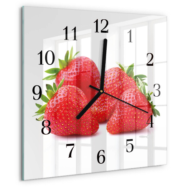 Vierkante glazen wandklok Aardbeien