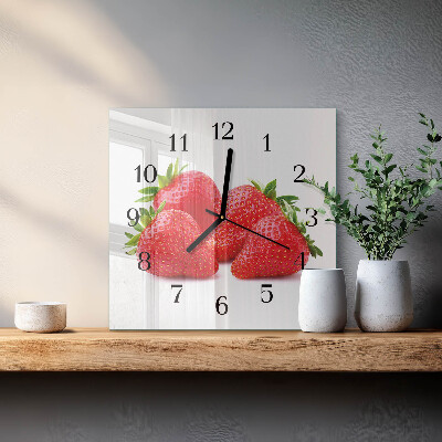 Vierkante glazen wandklok Aardbeien