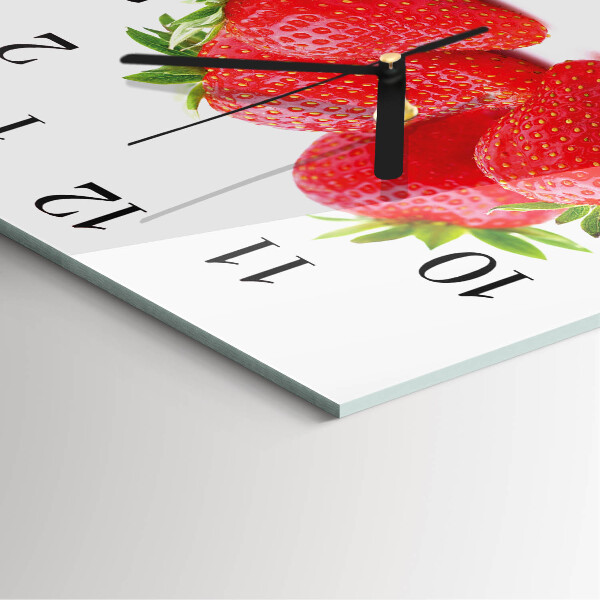 Vierkante glazen wandklok Aardbeien