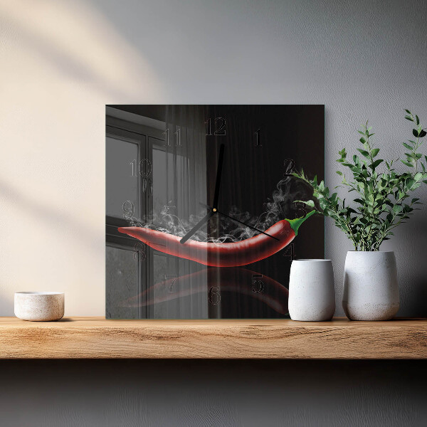 Vierkante glazen wandklok Chilipepers