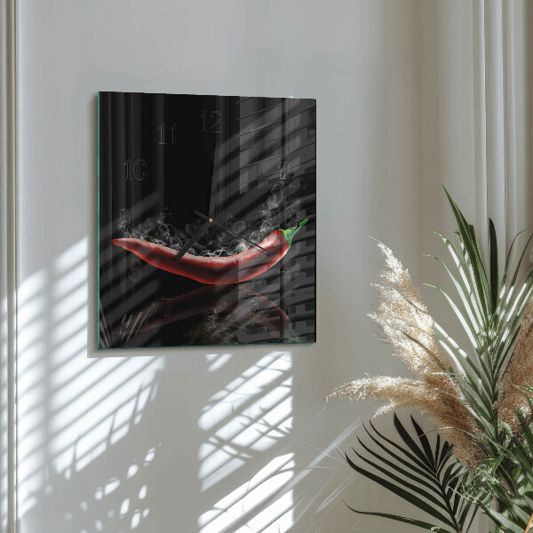 Vierkante glazen wandklok Chilipepers