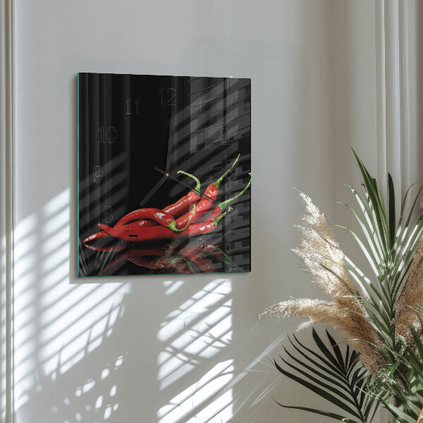 Vierkante glazen wandklok Chilipepers