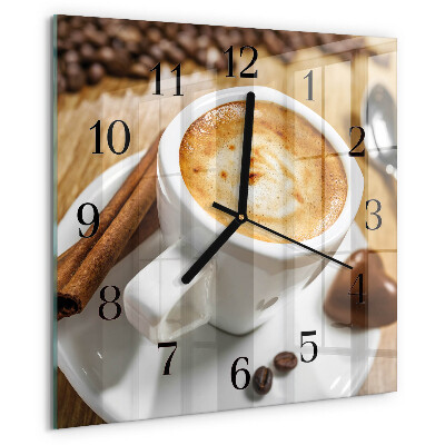 Vierkante glazen wandklok Koffie