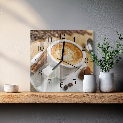 Vierkante glazen wandklok Koffie