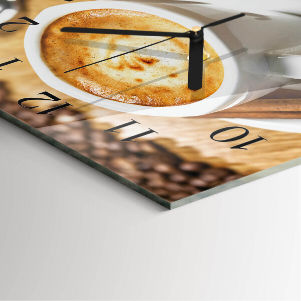 Vierkante glazen wandklok Koffie
