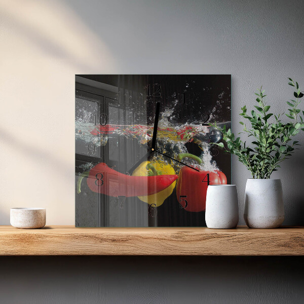Vierkante glazen wandklok Peper