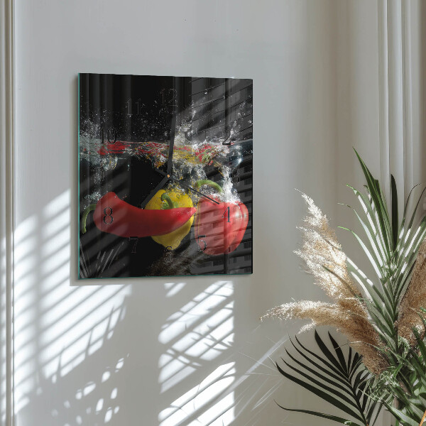 Vierkante glazen wandklok Peper