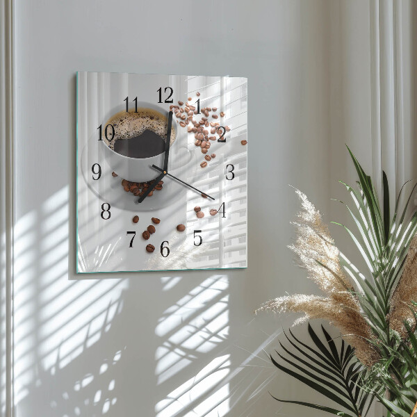 Vierkante glazen wandklok Koffie