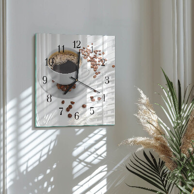 Vierkante glazen wandklok Koffie