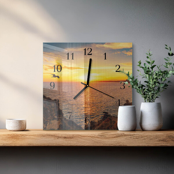 Vierkante glazen wandklok Zonsondergang