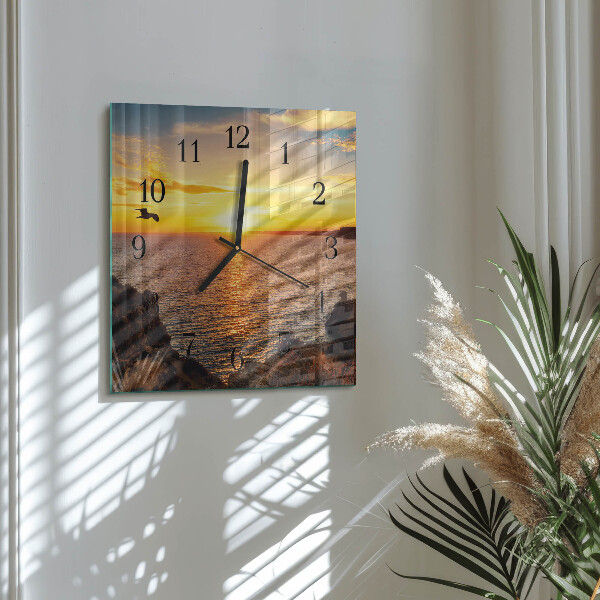 Vierkante glazen wandklok Zonsondergang
