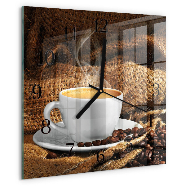 Vierkante glazen wandklok Koffiebonen