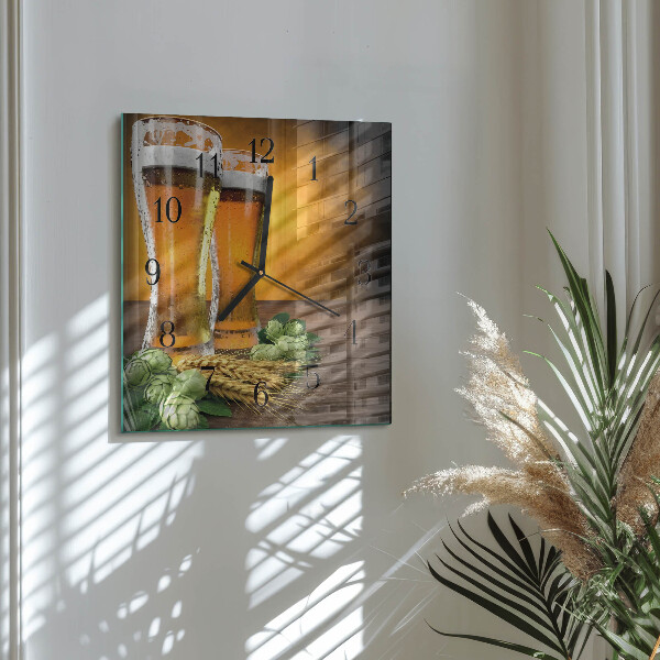 Vierkante glazen wandklok Glazen bier