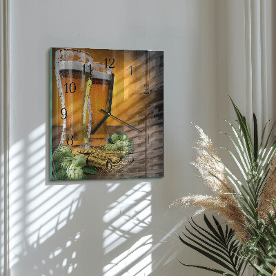Vierkante glazen wandklok Glazen bier