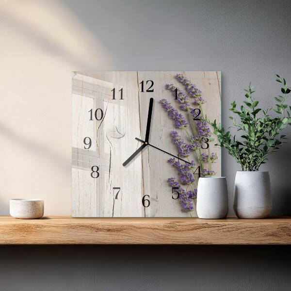Vierkante glazen wandklok Lavendel