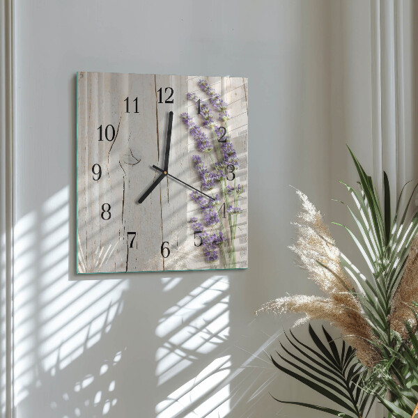 Vierkante glazen wandklok Lavendel