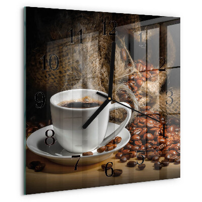 Vierkante glazen wandklok Koffie