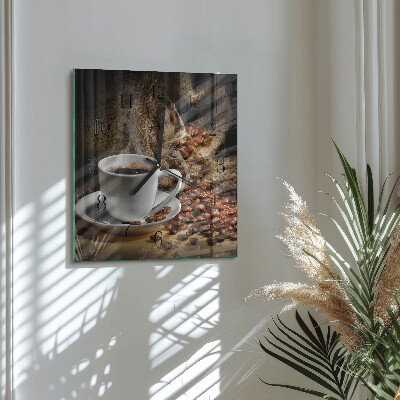 Vierkante glazen wandklok Koffie