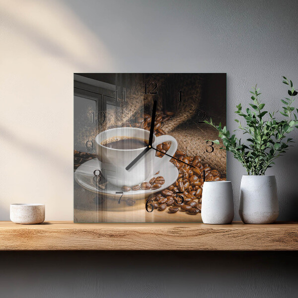 Vierkante glazen wandklok Koffie