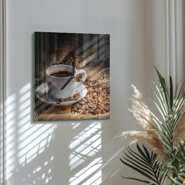 Vierkante glazen wandklok Koffie