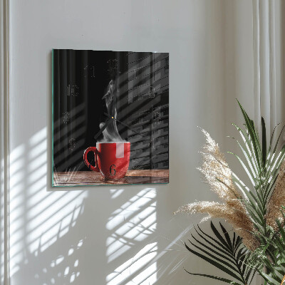Vierkante glazen wandklok Kopje koffie
