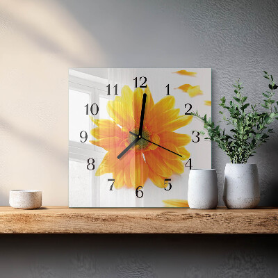 Vierkante glazen wandklok Bloem