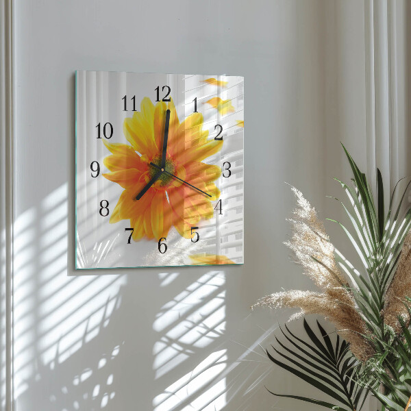 Vierkante glazen wandklok Bloem
