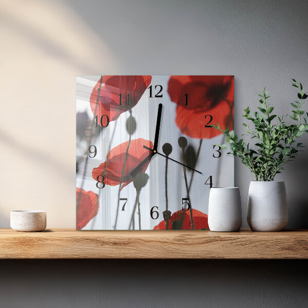 Vierkante glazen wandklok Papaver