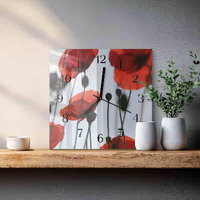 Vierkante glazen wandklok Papaver