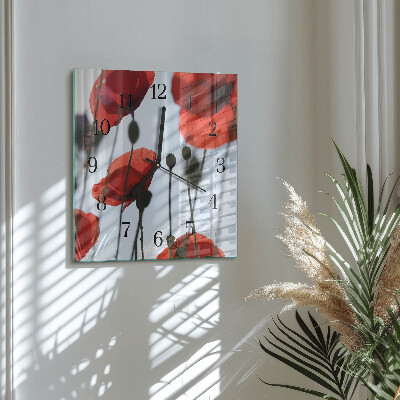 Vierkante glazen wandklok Papaver