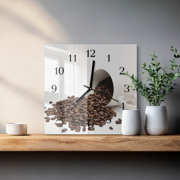 Vierkante glazen wandklok Kopje koffie